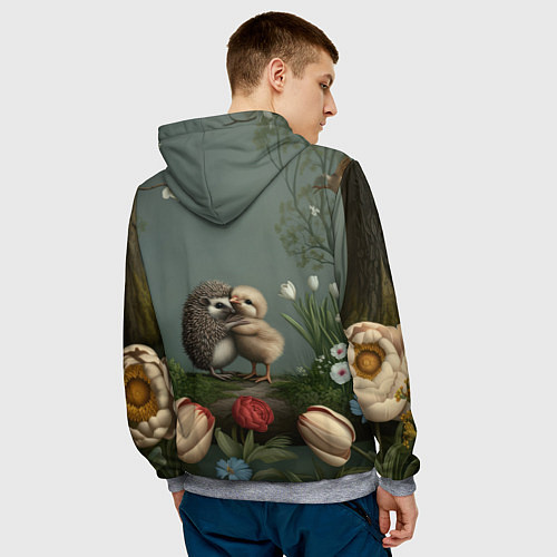 Мужская толстовка Ежик и цыпленок обнимаются / 3D-Меланж – фото 4