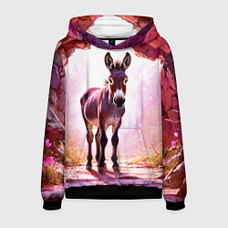 Толстовка-худи мужская Осел в розовом свете, цвет: 3D-черный