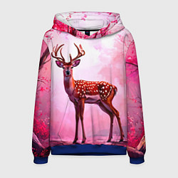 Толстовка-худи мужская Олень в розовом свете, цвет: 3D-синий