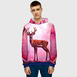 Толстовка-худи мужская Олень в розовом свете, цвет: 3D-синий — фото 2