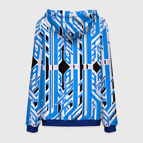 Мужская толстовка Бело-синие техно полосы на чёрном фоне / 3D-Синий – фото 2