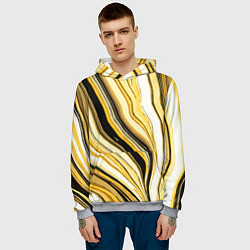 Толстовка-худи мужская Волнистые вертикальные чёрно-жёлтые полосы, цвет: 3D-меланж — фото 2