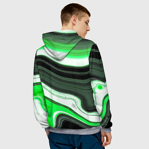 Мужская толстовка Волнистые горизонтальные чёрно-зелёные полосы на б / 3D-Меланж – фото 4