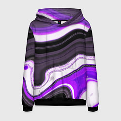 Толстовка-худи мужская Волнистые горизонтальные чёрно-фиолетовые полосы н, цвет: 3D-черный