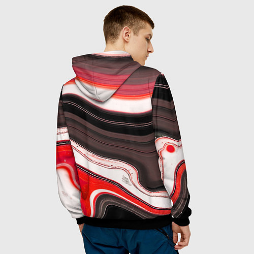 Мужская толстовка Волнистые горизонтальные чёрно-красные полосы на б / 3D-Черный – фото 4