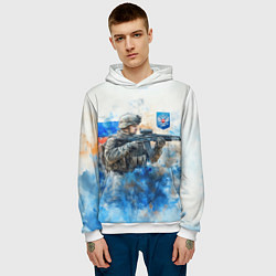 Толстовка-худи мужская Русский солдат и герб РФ, цвет: 3D-белый — фото 2