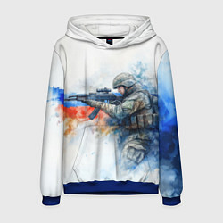 Толстовка-худи мужская Русский солдат и флаг России, цвет: 3D-синий