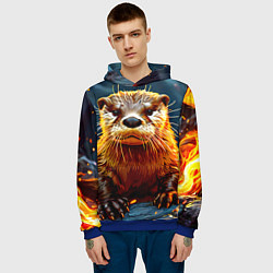Толстовка-худи мужская Выдра в огне, цвет: 3D-синий — фото 2