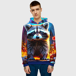 Толстовка-худи мужская Енот в огне, цвет: 3D-синий — фото 2