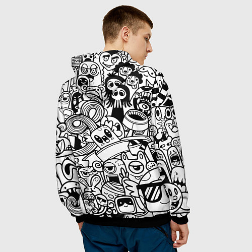 Мужская толстовка Black and white doddle monsters / 3D-Черный – фото 4