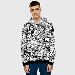 Толстовка-худи мужская Black and white doddle monsters, цвет: 3D-черный — фото 2