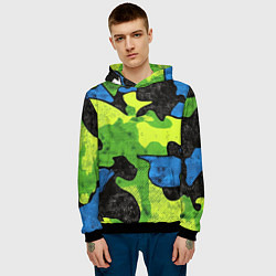 Толстовка-худи мужская Зелено-синий абстрактный камуфляж, цвет: 3D-черный — фото 2