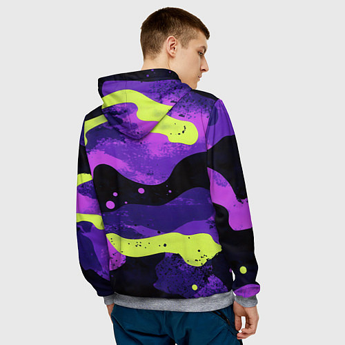 Мужская толстовка Черно-фиолетовый камуфляж и золотой герб РФ / 3D-Меланж – фото 4