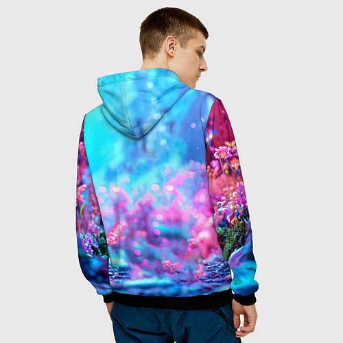 Мужская толстовка Песец в неоновом свете / 3D-Черный – фото 4