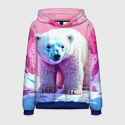 Толстовка-худи мужская Белый медведь в розовом свете, цвет: 3D-синий