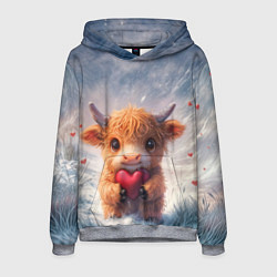Толстовка-худи мужская Влюблённый теленок, цвет: 3D-меланж