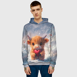 Толстовка-худи мужская Влюблённый теленок, цвет: 3D-меланж — фото 2