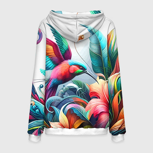 Мужская толстовка Райская птица - тропики / 3D-Белый – фото 2