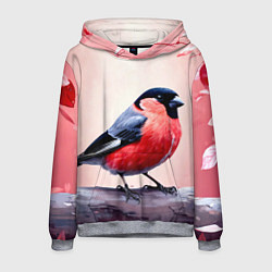 Толстовка-худи мужская Снегирь на розовом, цвет: 3D-меланж