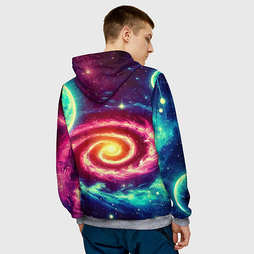Мужская толстовка Spiral galaxy - neon glow / 3D-Меланж – фото 4