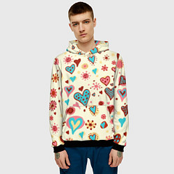 Толстовка-худи мужская Цветные сердечки, цвет: 3D-черный — фото 2