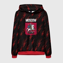Толстовка-худи мужская Герб Москвы и красные молнии, цвет: 3D-красный