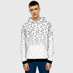 Толстовка-худи мужская Рисованные сердца, цвет: 3D-черный — фото 2