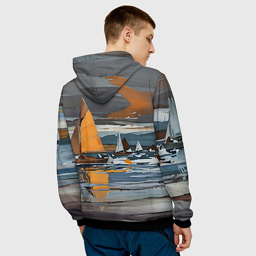 Мужская толстовка Живопись с парусниками / 3D-Черный – фото 4