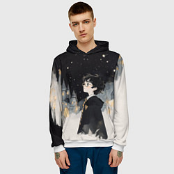 Толстовка-худи мужская Гарри Поттер в черной мантии, цвет: 3D-белый — фото 2