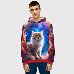 Толстовка-худи мужская Ангорская кошка в космосе, цвет: 3D-красный — фото 2