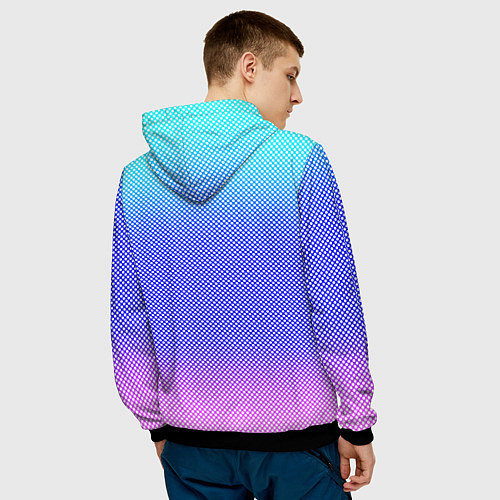 Мужская толстовка Градиент бирюзово-розовый текстура в мелкий гороше / 3D-Черный – фото 4