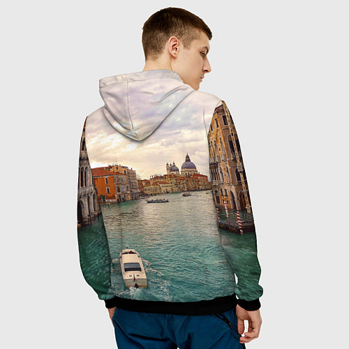 Мужская толстовка Гранд-канал Венеции - городской пейзаж / 3D-Черный – фото 4