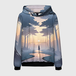 Толстовка-худи мужская В лесу на закате, цвет: 3D-черный