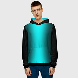 Толстовка-худи мужская Чёрный и неоновый голубой градиент по центру, цвет: 3D-черный — фото 2