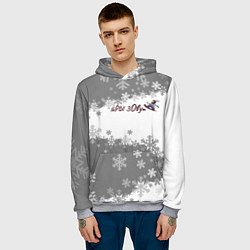 Толстовка-худи мужская Горы зовут сноуборд серый, цвет: 3D-меланж — фото 2