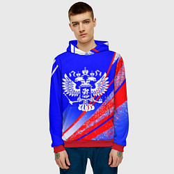 Толстовка-худи мужская Герб России на фоне цветов флага синий, цвет: 3D-красный — фото 2