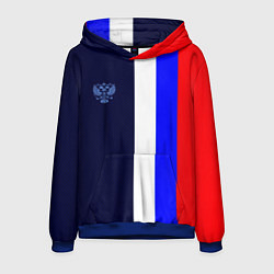 Толстовка-худи мужская Герб России и триколор, цвет: 3D-синий