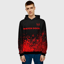 Толстовка-худи мужская Watch Dogs - red gradient посередине, цвет: 3D-черный — фото 2