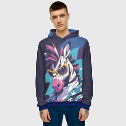 Толстовка-худи мужская Модная зебра, цвет: 3D-синий — фото 2