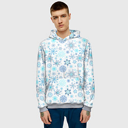 Толстовка-худи мужская Бирюзовые снежинки, цвет: 3D-меланж — фото 2