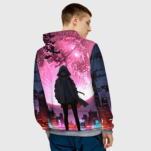 Мужская толстовка Аниме и розовая луна / 3D-Меланж – фото 4