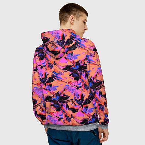 Мужская толстовка Абстрактные цветы - текучая краска / 3D-Меланж – фото 4