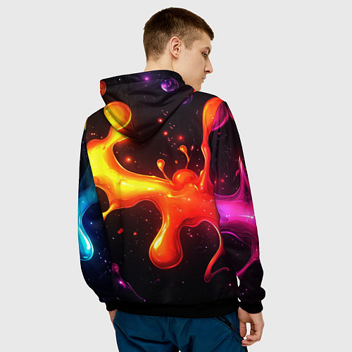 Мужская толстовка Радужные кляксы на черном фоне / 3D-Черный – фото 4