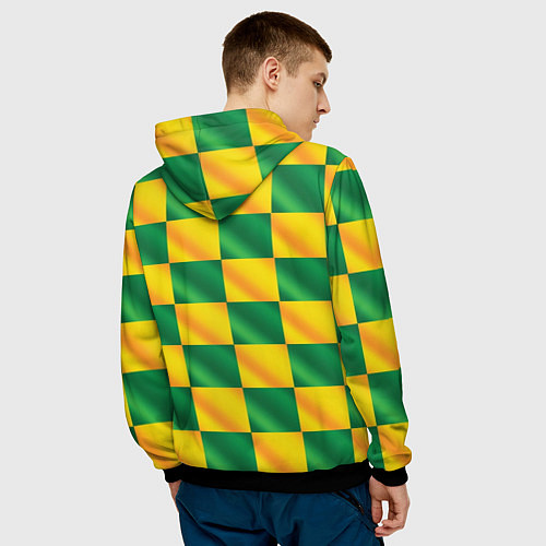 Мужская толстовка Желтый и зеленый геометрический паттерн / 3D-Черный – фото 4