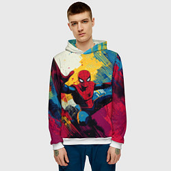 Толстовка-худи мужская Человек паук висит на паутине, цвет: 3D-белый — фото 2