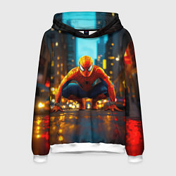 Толстовка-худи мужская Человек паук на старте, цвет: 3D-белый