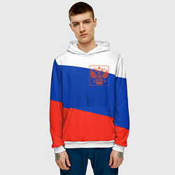 Толстовка-худи мужская Россия флаг с гербом, цвет: 3D-белый — фото 2