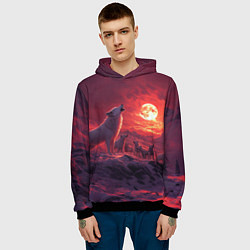 Толстовка-худи мужская Белый волк воет на луну, цвет: 3D-черный — фото 2