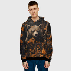 Толстовка-худи мужская Медведь в лесной чаще, цвет: 3D-черный — фото 2