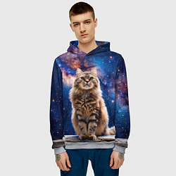 Толстовка-худи мужская Сибирская кошка в космосе, цвет: 3D-меланж — фото 2